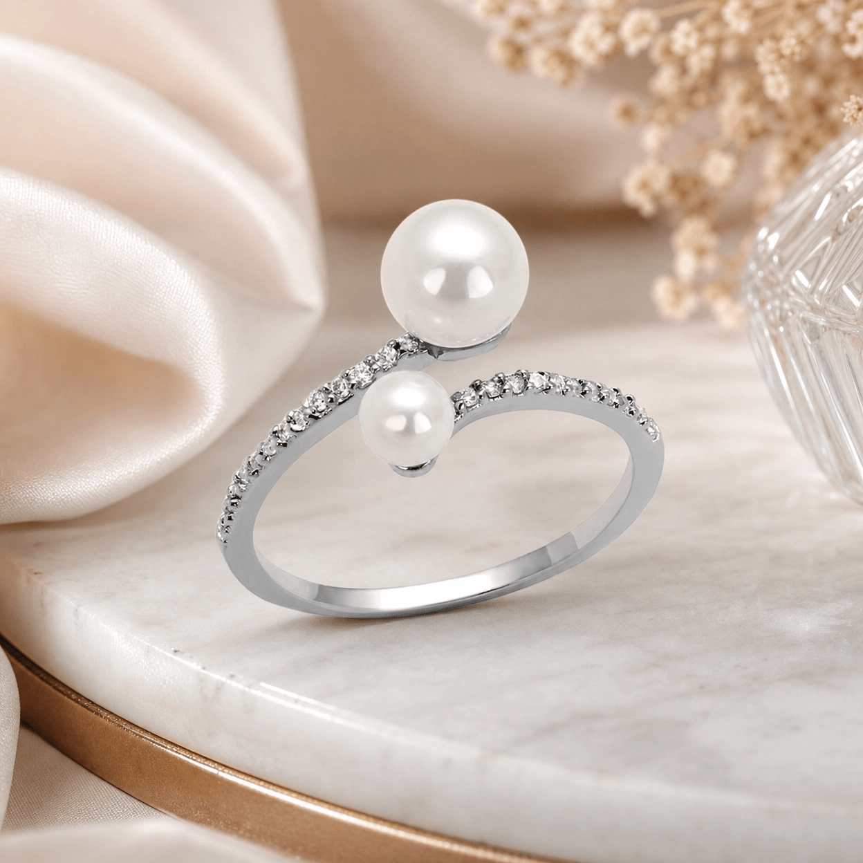Solenne Dual Pearl bypass Ring - Solenne Atelier