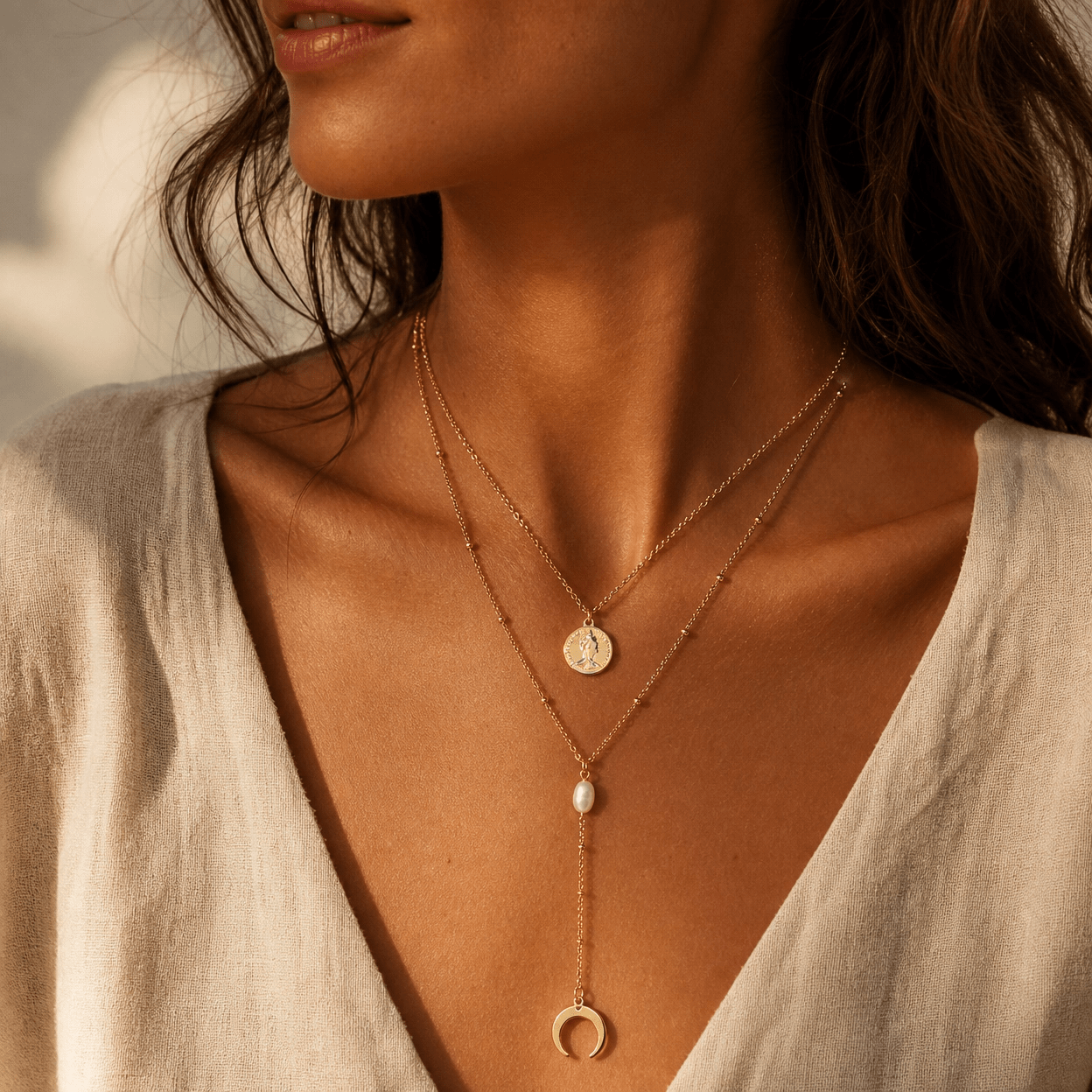 Solenne Lunar Coin Layered Necklace - Solenne Atelier