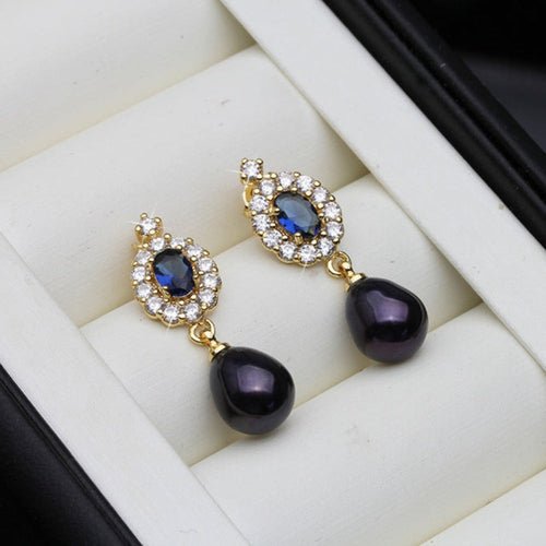 Solenne Royale Pearl & Sapphire Drop Earrings - Solenne Atelier